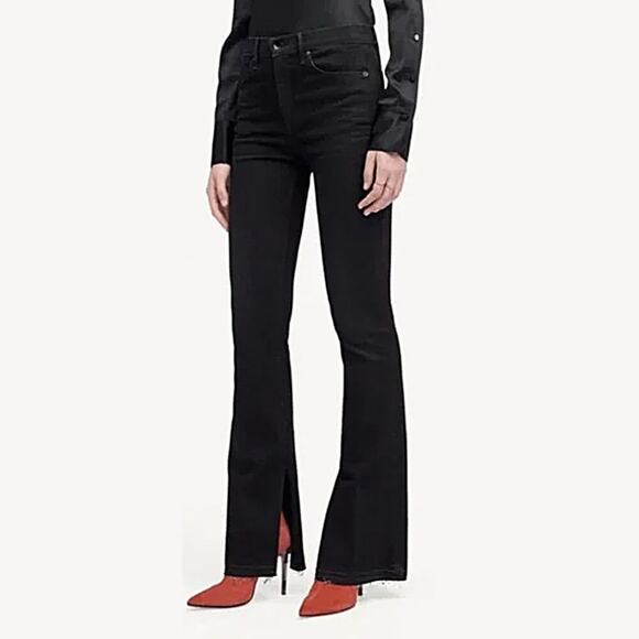 Rag & Bone Bella Black Slit Hem High Rise Flare Jeans Size 28 - Picture 1 of 6